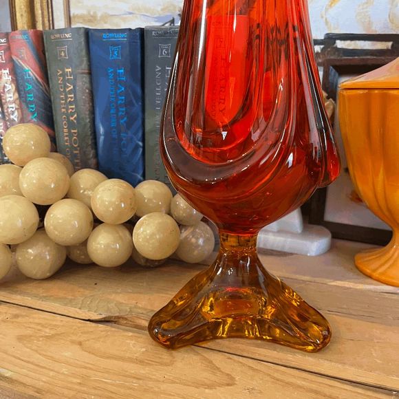 MCM Viking Glass Three Toed Persimmon 31-1/2" Big Fatty Drape Vase DO NOT BUNDLE - Picture 9 of 10